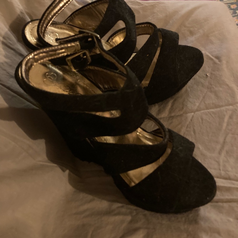 DbDk Fashion Black Strappy Wedge Heels